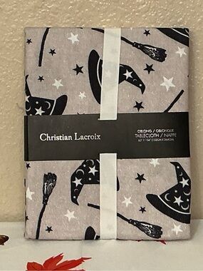 Christian Lacroix Grey & Black Witch Hats & Brooms Tablecloth